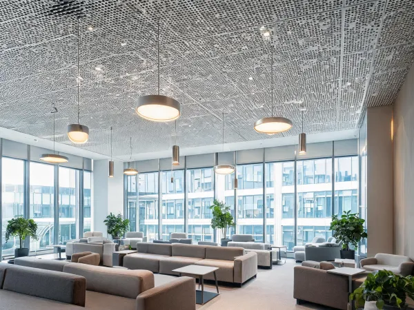 Decorative lighting in workplace lounge